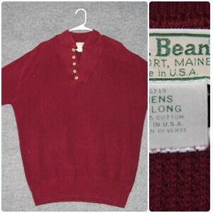 Vintage LL Bean Henley Sweater Mens XL Long Burgundy Cotton USA Made G719